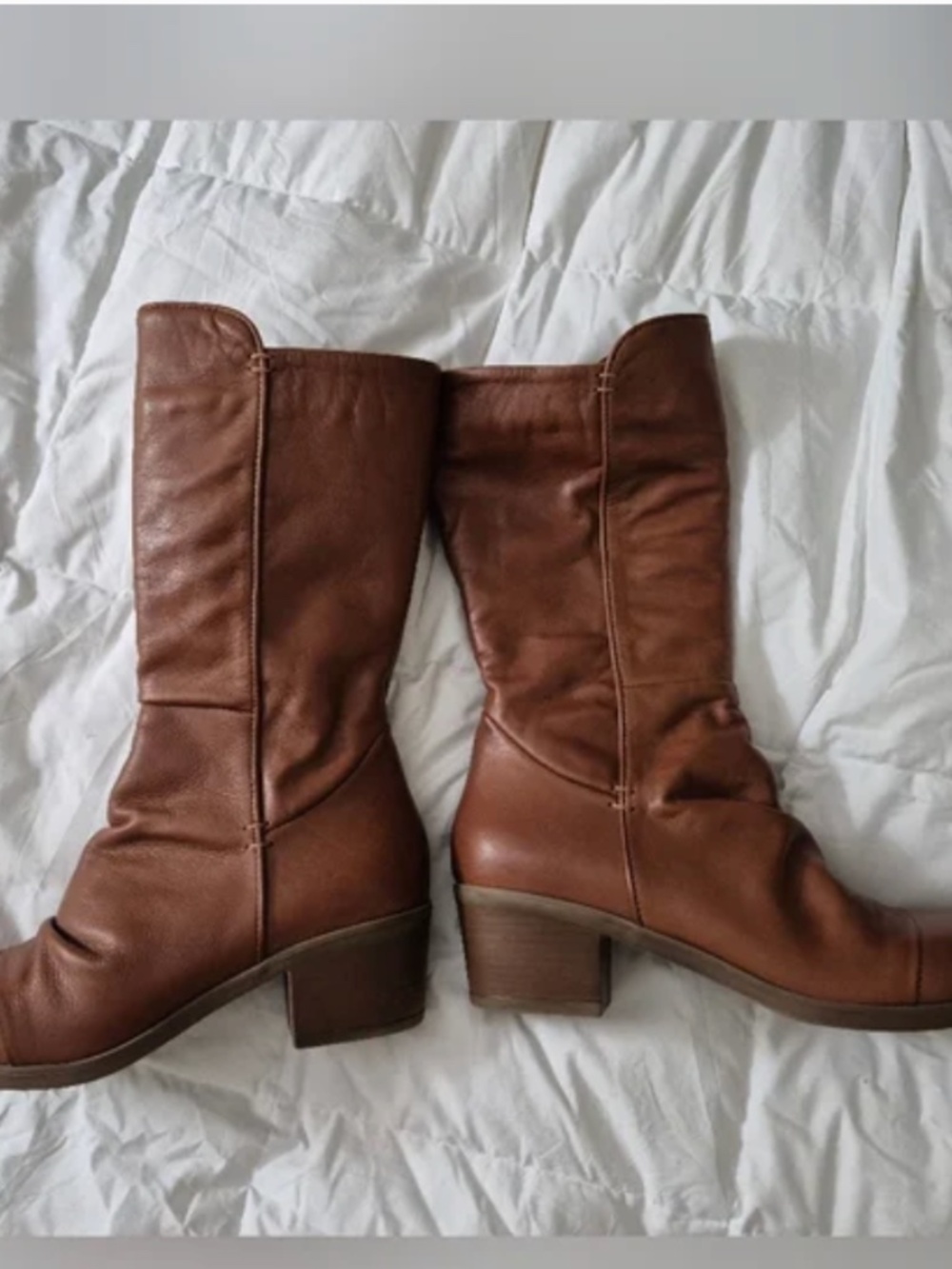 NEW Women's Dark Tan Leather Mid-calf Boots, Lightly Lined, 6.5 (37)